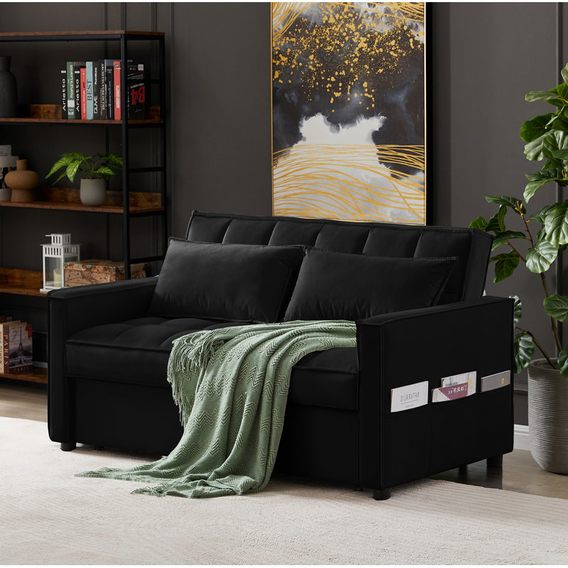 Mercer41 Ledjona Velvet Convertible Sofa Bed Pull Out Sleeper Sofa